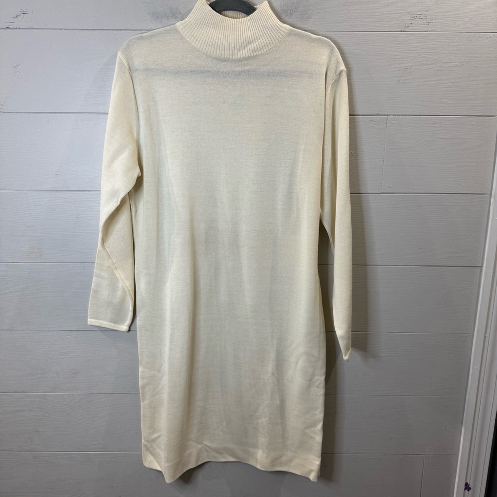 Schrader | Vintage Wool Cream Turtleneck Sweater Dress Size 12